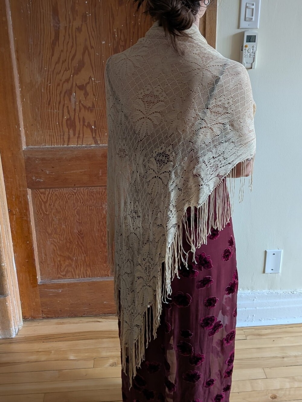 Elegant Cream Lace Fringe Shawl